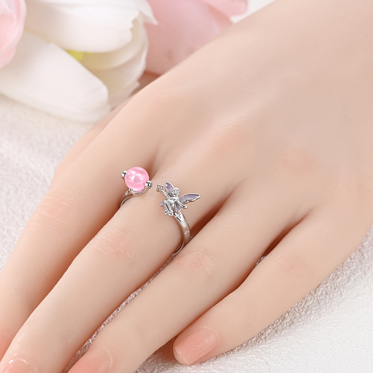 Silvery Color Adjustable Women's Ring, Fairy Glow Design